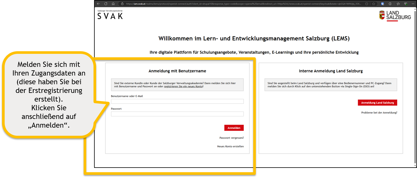 Anleitung Anmeldung Schritt 2